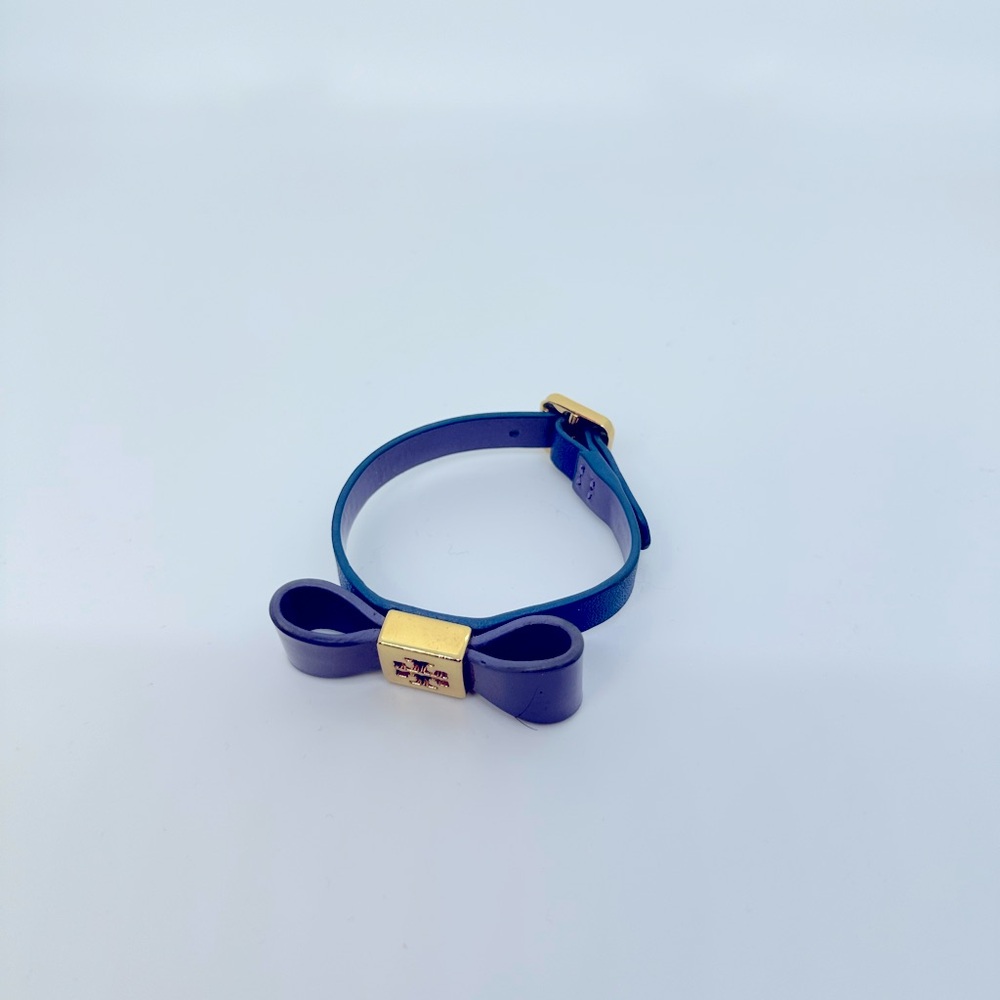 Tory Burch Purple Bow Bracelet with Gold Logo Accent - Picture 2 of 5